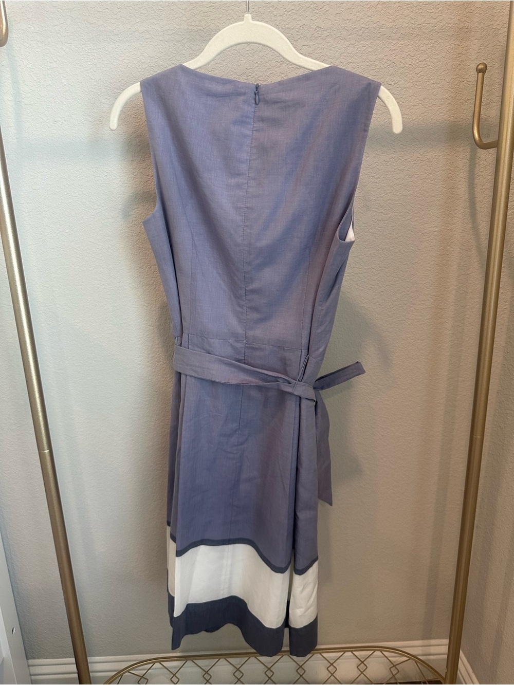 Anne Klein blue Sleeveless Belted Midi Dress with White & Navy Hem - Picture 7 of 7